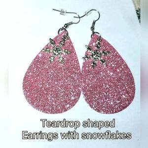 Pink Glitter Leatherette Teardrop Cut Earrings